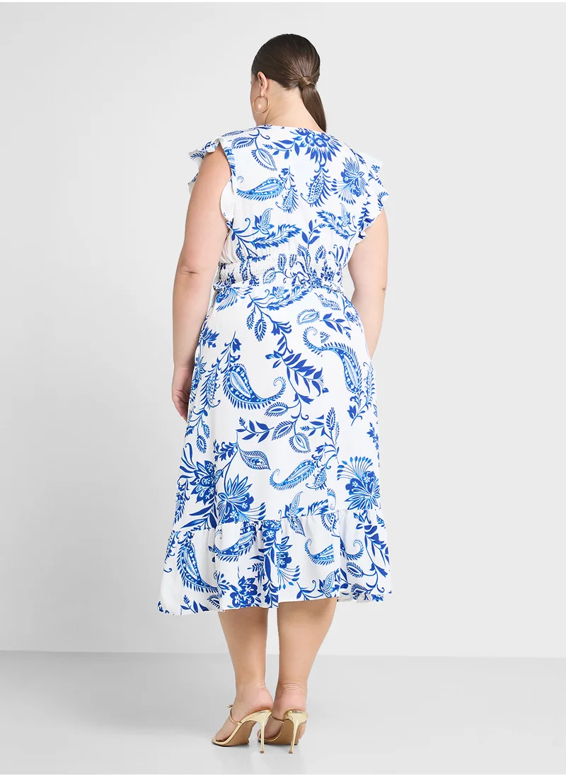 Ginger Plus Floral Print Midi Wrap Dress