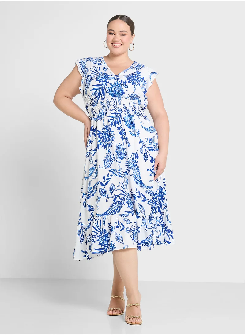 Ginger Plus Floral Print Midi Wrap Dress