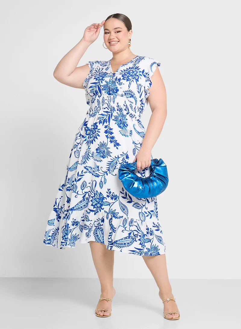 Ginger Plus Floral Ruffle Hem Dress
