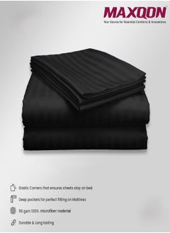 MAXQON Deep Fitted Bed Sheet +2Pcs Pillow Covers, King/Queen/Double/Single Sizes, Color Black, Depth 30cm  - Image 5