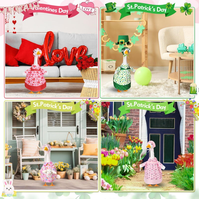 Silicherry 8 Set Holiday Seasonal Baby Goose Outfits for 17" Cement Porch Goose Statue Valentine Easter Spring St. Patrick All Season Costume for Lawn Garden Patio Indoor Outdoor Decor(Girl Style) - Image 4