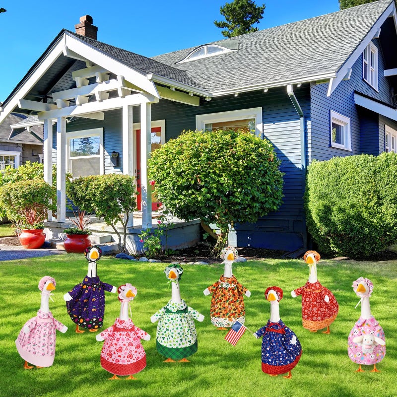 Silicherry 8 Set Holiday Seasonal Baby Goose Outfits for 17" Cement Porch Goose Statue Valentine Easter Spring St. Patrick All Season Costume for Lawn Garden Patio Indoor Outdoor Decor(Girl Style) - Image 5