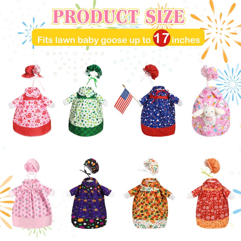 Silicherry 8 Set Holiday Seasonal Baby Goose Outfits for 17" Cement Porch Goose Statue Valentine Easter Spring St. Patrick All Season Costume for Lawn Garden Patio Indoor Outdoor Decor(Girl Style) - Image 2