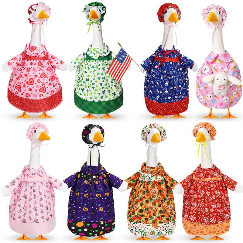 Silicherry 8 Set Holiday Seasonal Baby Goose Outfits for 17" Cement Porch Goose Statue Valentine Easter Spring St. Patrick All Season Costume for Lawn Garden Patio Indoor Outdoor Decor(Girl Style) - Image 1