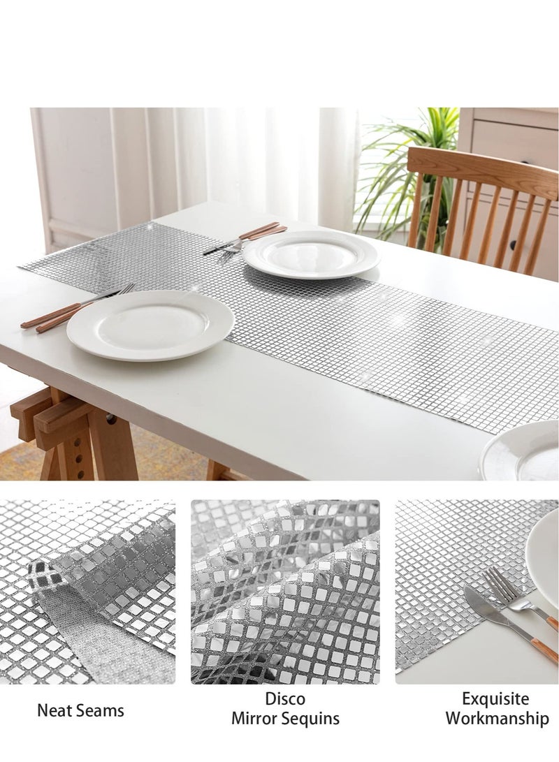 SOLARAE Sequin Table Runners Glitter Silver 13 x 72 inch Table Runner- Shimmering Runner for  Table Event Party Supplies Fabric Decorations for Holiday Wedding Birthday Back School - Image 2