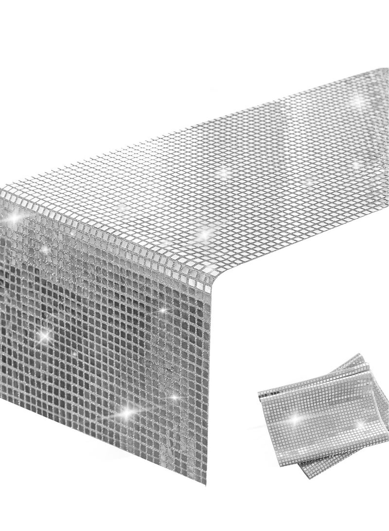 SOLARAE Sequin Table Runners Glitter Silver 13 x 72 inch Table Runner- Shimmering Runner for  Table Event Party Supplies Fabric Decorations for Holiday Wedding Birthday Back School - Image 1