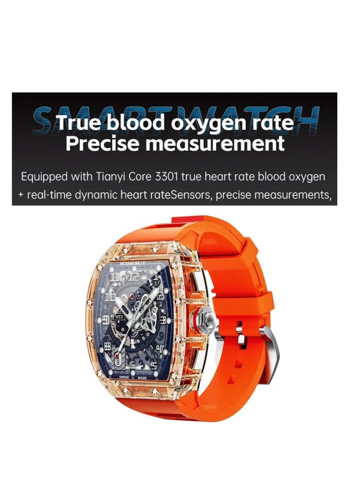 1.86-inch Full Touch Screen IP68 Waterproof and HD Calling Android Smart Watch For Men Orange - Image 4