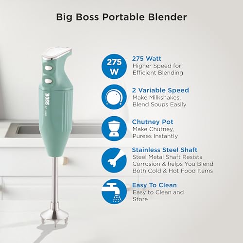 BOSS Stainless Steel Big Boss Portable Hand Blender | Powerful 275 Watts Motor | 5 Years Warranty* First In India | Variable Speed Control | Isi-Marked, Blue - Image 2