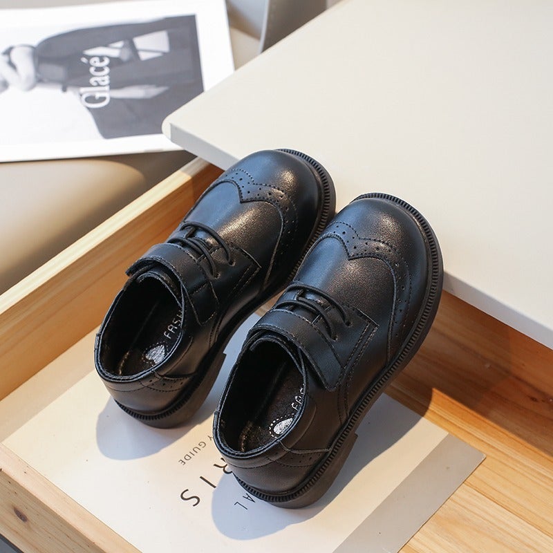 Boys' Black Leather-Look Dress Shoes Soft Sole Kids' Oxford Shoes for Performance & Suit Matching