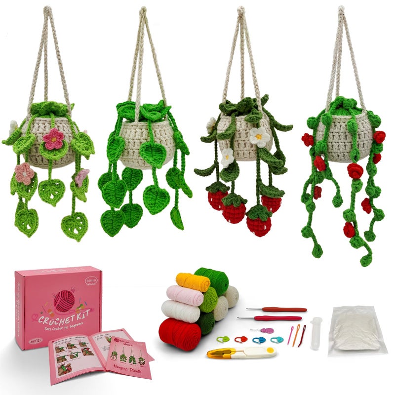SGIBYN Crochet Kit for Beginners with StepbyStep Video TutorialsBeginners Starter Crochet Succulent Plant Kit for Adults KidsLearn to Crochet Set Hanging Plants