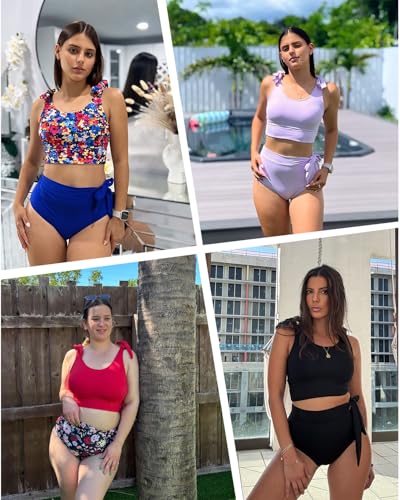 Yonique Two Piece High Waisted Swimsuits - Women Tummy Control Bikini Modest Bathing Suit 2PC 2025 Black L - Image 5