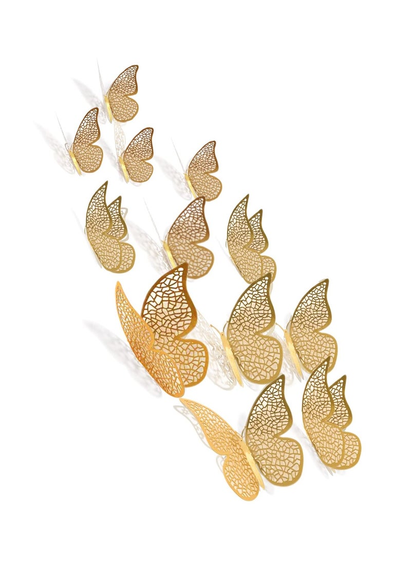 Accessorize Kingdom - 12Pcs 3D Home Decor Butterfly Wall Stickers | Beautiful Decor (Shimmer Golden, Set of 12), Kraft Paper, Reusable - Image 1