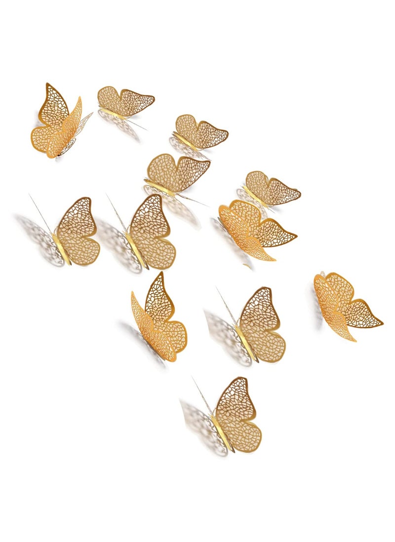 Accessorize Kingdom - 12Pcs 3D Home Decor Butterfly Wall Stickers | Beautiful Decor (Shimmer Golden, Set of 12), Kraft Paper, Reusable - Image 1
