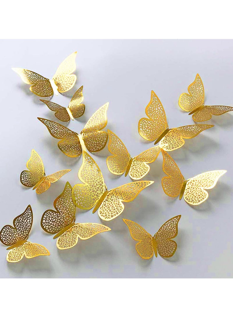 Accessorize Kingdom - 12Pcs 3D Home Decor Butterfly Wall Stickers | Beautiful Decor (Shimmer Golden, Set of 12), Kraft Paper, Reusable - Image 1