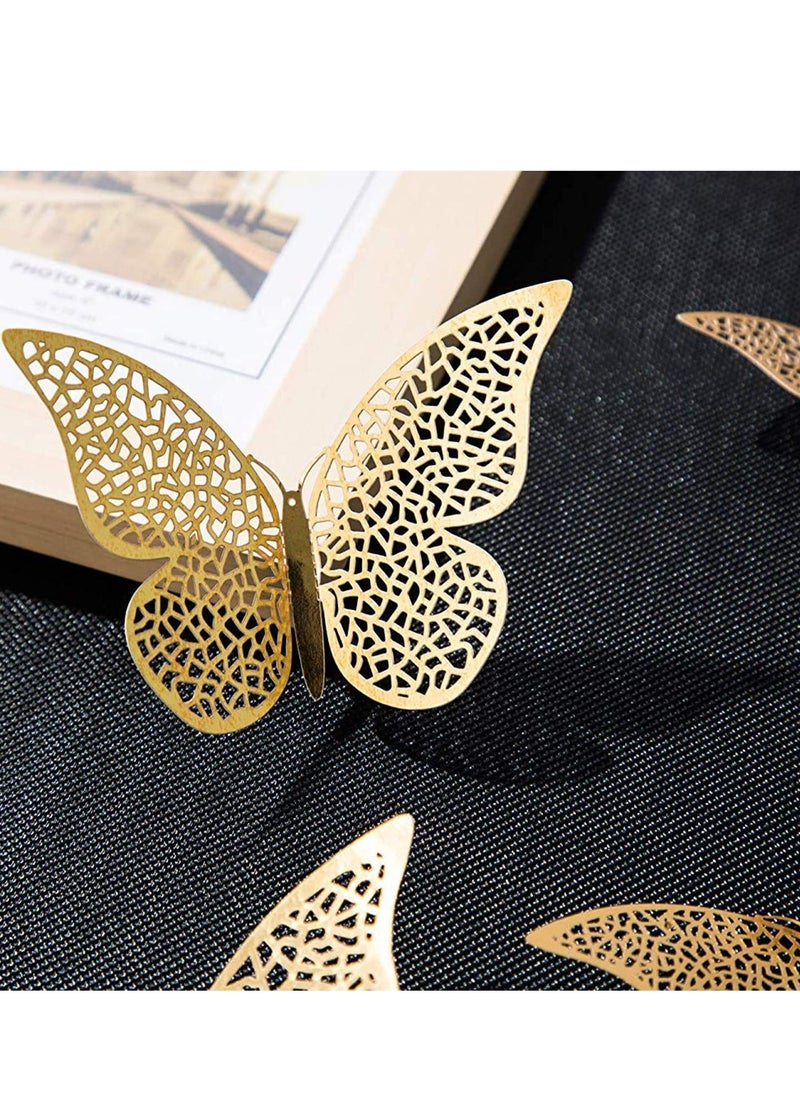 Accessorize Kingdom - 12Pcs 3D Home Decor Butterfly Wall Stickers | Beautiful Decor (Shimmer Golden, Set of 12), Kraft Paper, Reusable - Image 1