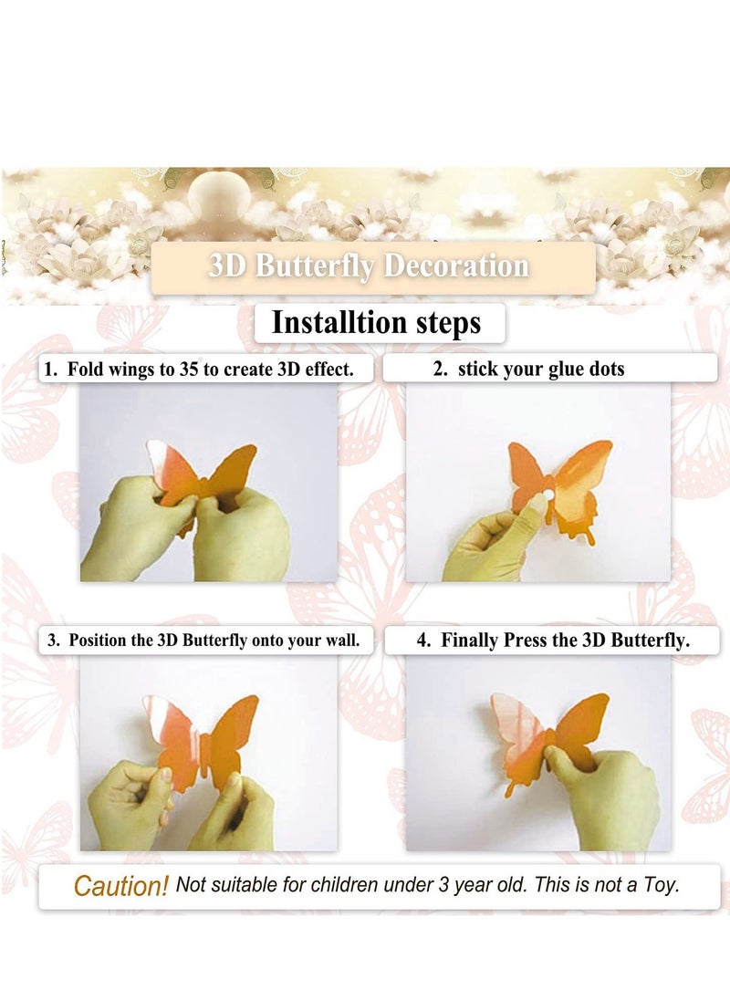 Accessorize Kingdom - 12Pcs 3D Home Decor Butterfly Wall Stickers | Beautiful Decor (Shimmer Golden, Set of 12), Kraft Paper, Reusable - Image 1