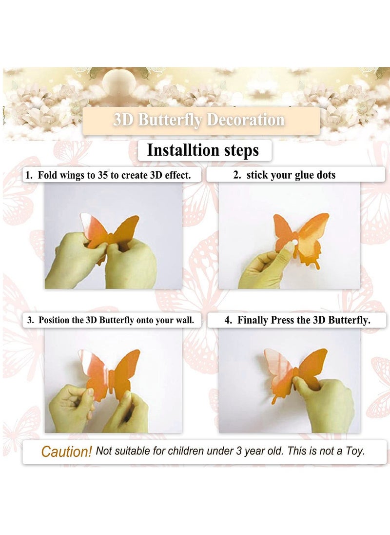 Accessorize Kingdom - 12Pcs 3D Home Decor Butterfly Wall Stickers | Beautiful Decor (Shimmer Golden, Set of 12), Kraft Paper, Reusable - Image 1