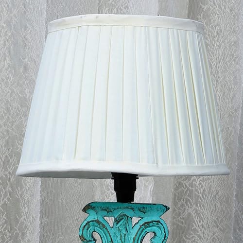tu casa Mangowood Rustic Aqua French Table Lamp for Home Decoration, Bedroom, Living Room, Lounge, Office, Festival Gifting, Study Table (Off White with Satin Shade) H - 21" / No Blub - Image 4