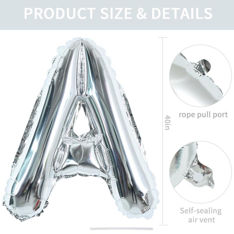 TONIFUL 40 Inch Large Silver Letter A Balloon - Foil Mylar Big Letter for 2026 New Year Eve Graduation Wedding Baby Shower Birthday Party Anniversary Supplies Decorations - Image 2