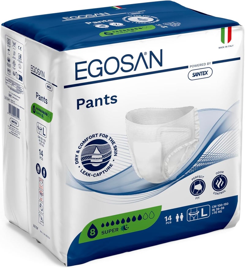 EGOSAN Egosan Super Incontinence Adult Pull Up Underwear with New Stretchable Waistband, Maximum Absorbency for Active Men and Women (Large, 14, Count) 