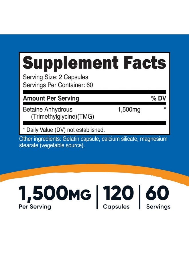 كبسولات نيوتريكوست بيتاين اللامائية، ١٥٠٠ ملغ، ٦٠ حصة - خالية من الغلوتين، غير معدلة وراثيًا، ٧٥٠ ملغ لكل كبسولة، ١٢٠ كبسولة - Image 2