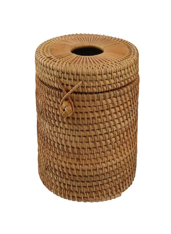 Risbay 1PCS Rattan Round Tissue Box Cover Tissue Box Holder Decorative Woven Facial Tissue Holder - Image 1