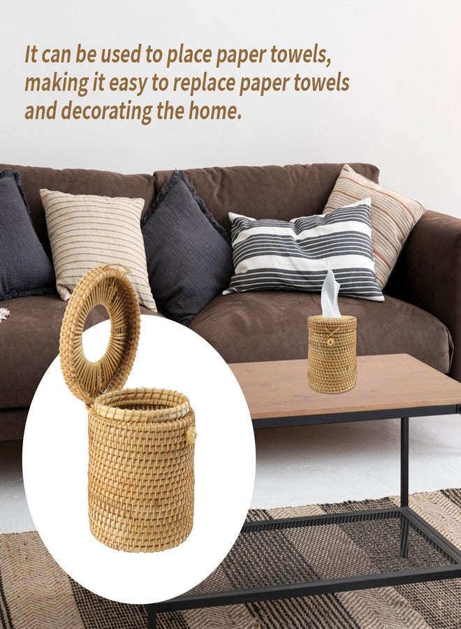 Risbay 1PCS Rattan Round Tissue Box Cover Tissue Box Holder Decorative Woven Facial Tissue Holder - Image 5