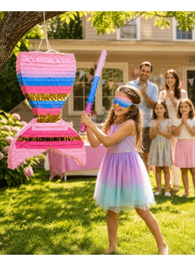 Mermaid Tail Piñata Party Game, 42 x 30 x 7.5 cm Birthday Piñata with Stick, Individually Box Packed for Kids Party Decoration and Fun Activity - Image 3