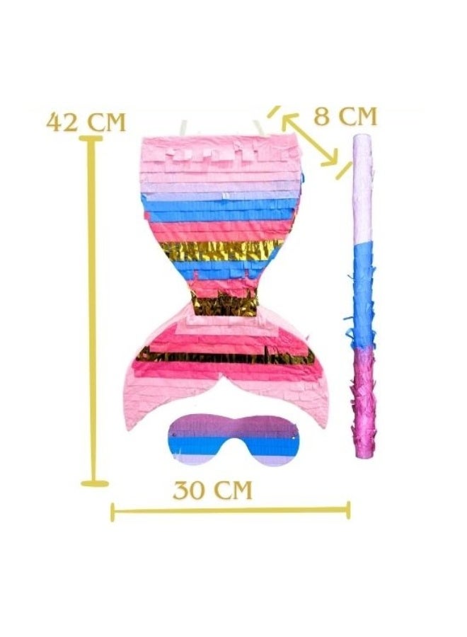 Mermaid Tail Piñata Party Game, 42 x 30 x 7.5 cm Birthday Piñata with Stick, Individually Box Packed for Kids Party Decoration and Fun Activity - Image 2