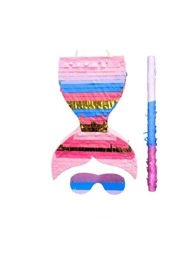 Mermaid Tail Piñata Party Game, 42 x 30 x 7.5 cm Birthday Piñata with Stick, Individually Box Packed for Kids Party Decoration and Fun Activity - Image 1