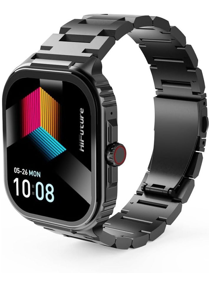 HiFuture Ultra3 PRO Premium Stainless Steel Smart Calling Watch, 2.04 Inch AMOLED Display, Black