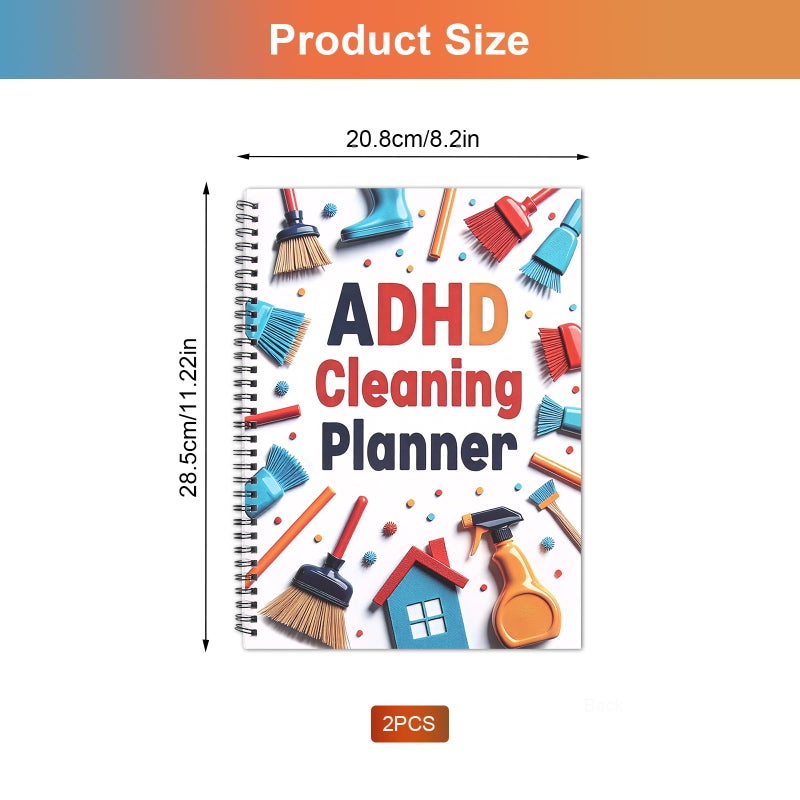 FASBET 2pcs Adhd Cleaning Planner for Adults Women Teens Adhd Cleaning and Organizing Planner Cleaning Schedule and Checklist Notebook List Daily Weekly Monthly for Home Chore Chart Adhd Daily Planner - Image 2