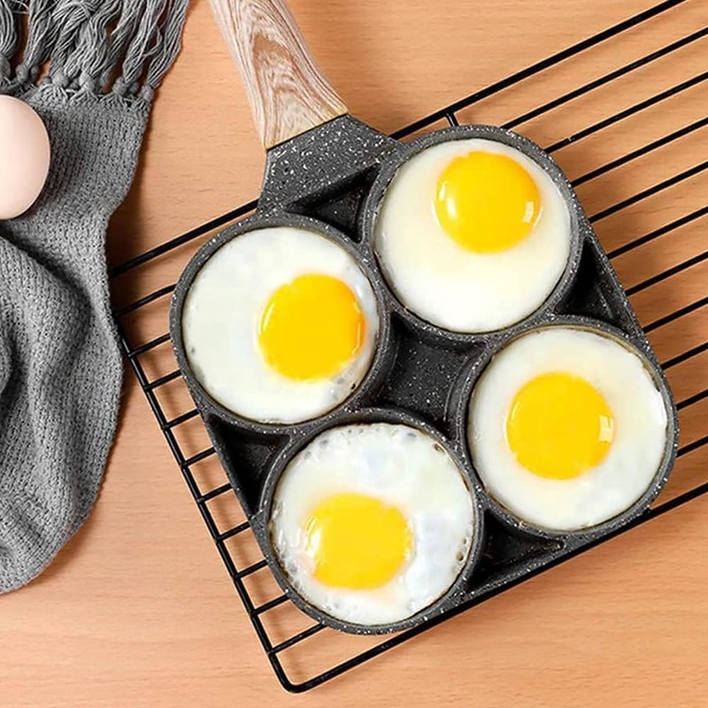 4-Cup Non-Stick Granite sectioned Omelet & mini Pancake Maker with Wooden Handle – Gas & Induction Compatible - Image 1