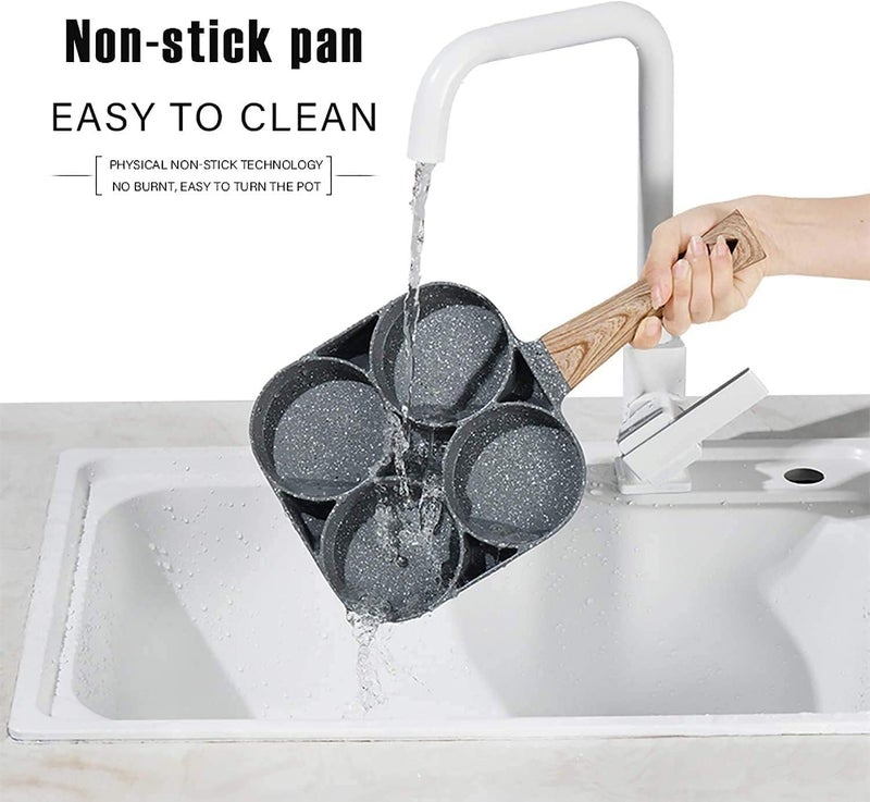 4-Cup Non-Stick Granite sectioned Omelet & mini Pancake Maker with Wooden Handle – Gas & Induction Compatible - Image 2