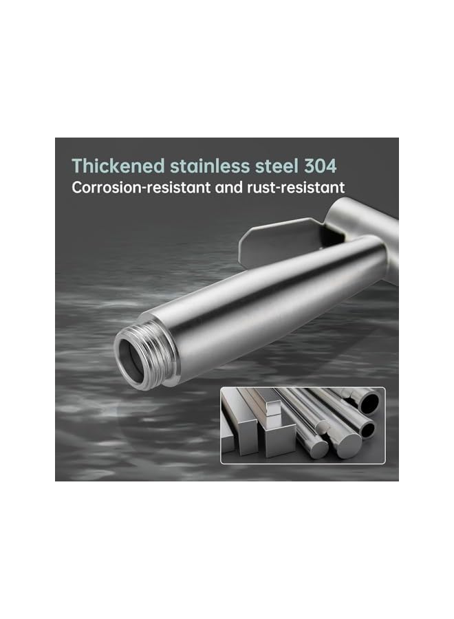 The Bros Handheld Bidet Sprayer for Toilet Shattaf Set,with 1.4M hose and cylindrical base,Stainless Steel Brushed,Portable Pet Shower Toilet Water Sprayer Seat,Bidet Attachment,Spray for Personal Hygiene - Image 5