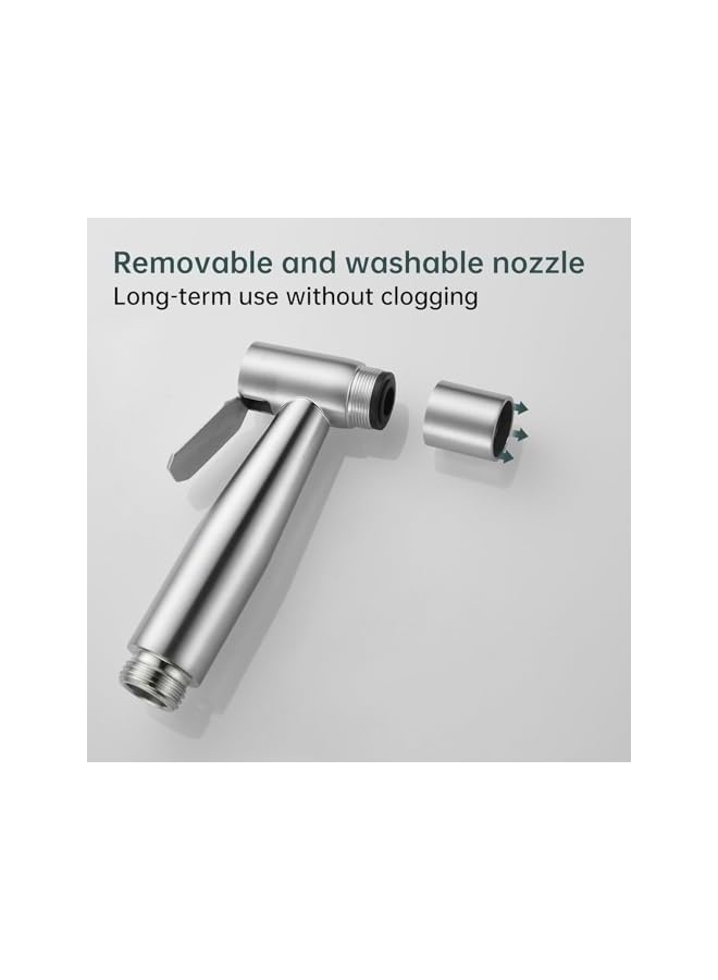 The Bros Handheld Bidet Sprayer for Toilet Shattaf Set,with 1.4M hose and cylindrical base,Stainless Steel Brushed,Portable Pet Shower Toilet Water Sprayer Seat,Bidet Attachment,Spray for Personal Hygiene - Image 4