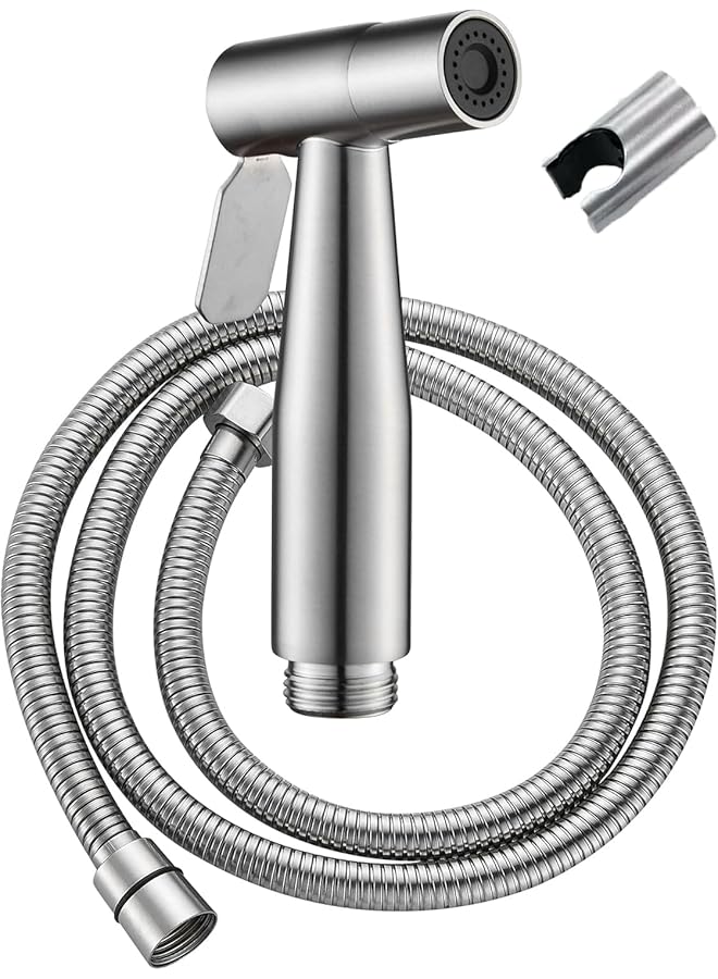 The Bros Handheld Bidet Sprayer for Toilet Shattaf Set,with 1.4M hose and cylindrical base,Stainless Steel Brushed,Portable Pet Shower Toilet Water Sprayer Seat,Bidet Attachment,Spray for Personal Hygiene - Image 1