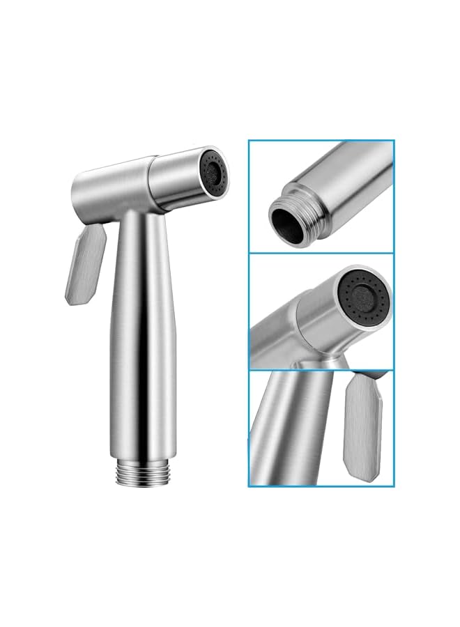 The Bros Handheld Bidet Sprayer for Toilet Shattaf Set,with 1.4M hose and cylindrical base,Stainless Steel Brushed,Portable Pet Shower Toilet Water Sprayer Seat,Bidet Attachment,Spray for Personal Hygiene - Image 2