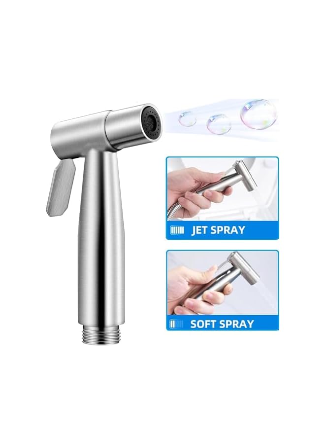 The Bros Handheld Bidet Sprayer for Toilet Shattaf Set,with 1.4M hose and cylindrical base,Stainless Steel Brushed,Portable Pet Shower Toilet Water Sprayer Seat,Bidet Attachment,Spray for Personal Hygiene - Image 3