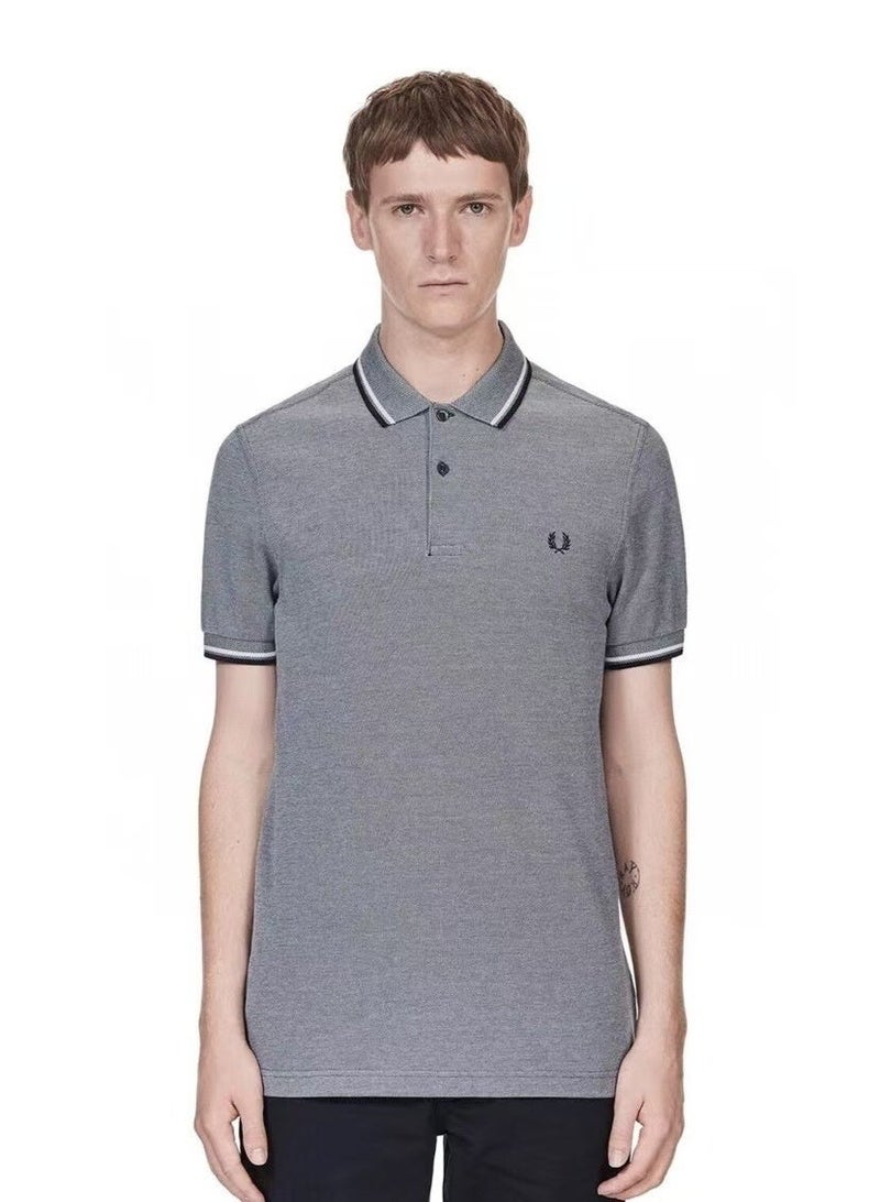 Fred Perry Men's Polo Shirt Short Sleeve Casual Heavy Wheat Embroidery T Shirt - Grey/Black/White - Image 1
