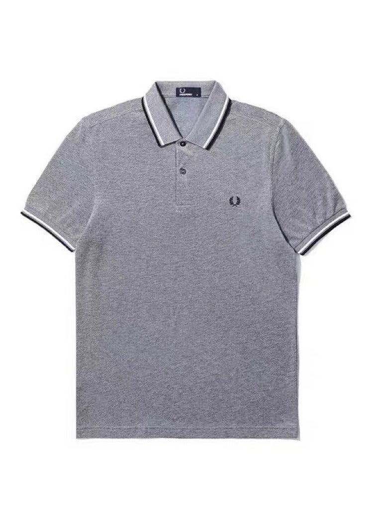 Fred Perry Men's Polo Shirt Short Sleeve Casual Heavy Wheat Embroidery T Shirt - Grey/Black/White - Image 2