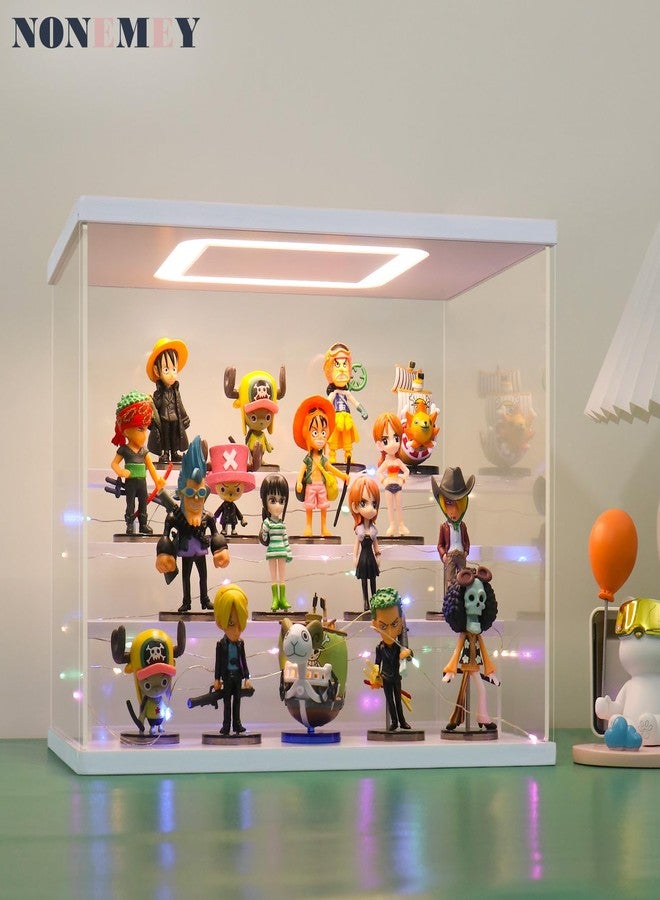 Nonemey Transparent Acrylic Collection Display Case with LED Lighting Tricolour - 2/3/4/5/6 Levels Anti-Dust Display for Figures and Lego (White, 3 Levels-31.5x18x23cm) - Image 3