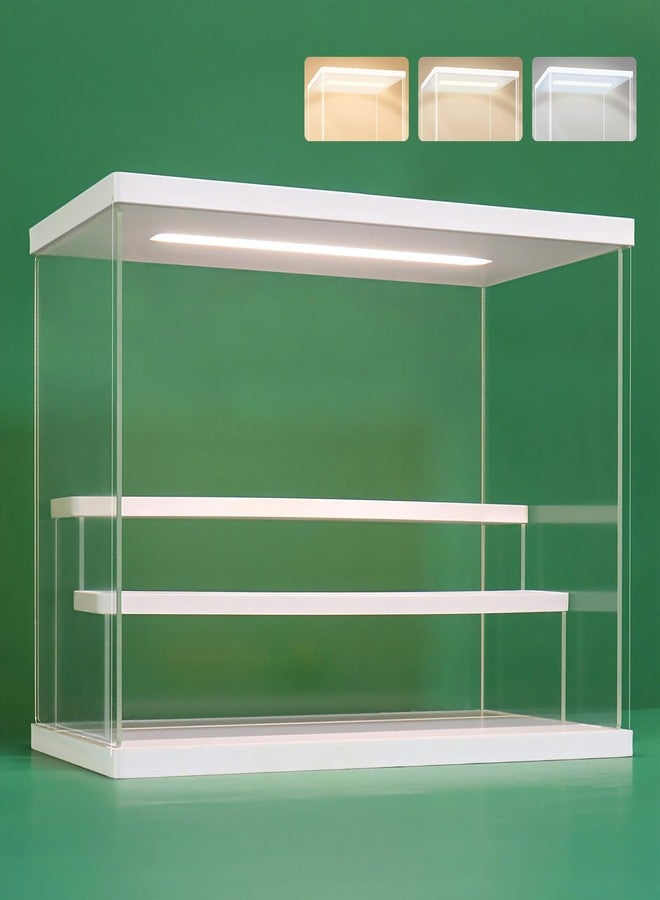 Nonemey Transparent Acrylic Collection Display Case with LED Lighting Tricolour - 2/3/4/5/6 Levels Anti-Dust Display for Figures and Lego (White, 3 Levels-31.5x18x23cm) - Image 1