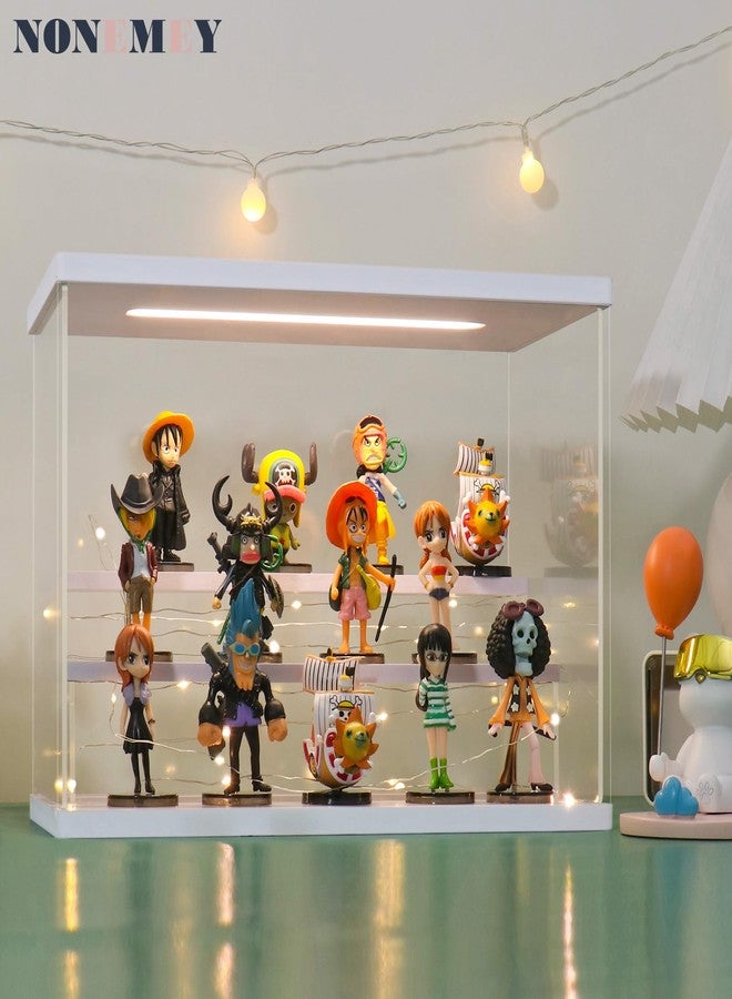 Nonemey Transparent Acrylic Collection Display Case with LED Lighting Tricolour - 2/3/4/5/6 Levels Anti-Dust Display for Figures and Lego (White, 3 Levels-31.5x18x23cm) - Image 2
