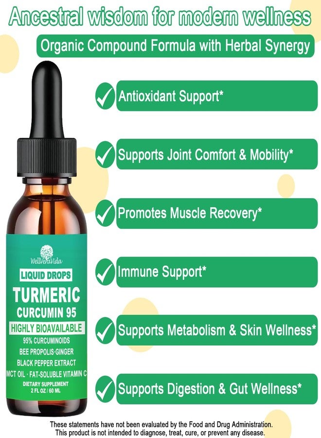 WellVeraVida Turmeric Curcumin Supplement Drops with 95% Curcuminoids, Enhanced Absorption Liquid Turmeric Complex 1000mg w/Bee Propolis Ginger MCT Oil Vitamin C & Black Pepper for Joint & Immune Support | Non GMO - Image 2