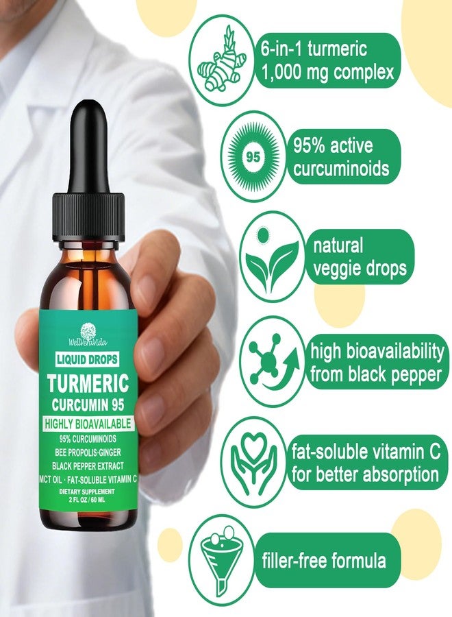 WellVeraVida Turmeric Curcumin Supplement Drops with 95% Curcuminoids, Enhanced Absorption Liquid Turmeric Complex 1000mg w/Bee Propolis Ginger MCT Oil Vitamin C & Black Pepper for Joint & Immune Support | Non GMO - Image 3