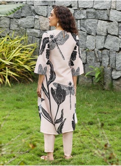  قصة Women's Saltbox Beige & Onyx Black Fluttering Petals Kurta Set  - Image 4