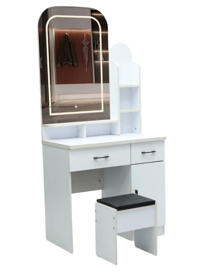 ALWASIT HOME ALWASIT HOME Vanity with Mirror and Light for Bedroom, Makeup Vanity Dressing Table with Stool for Girls & Women, White Modern Vanity Table for Elegant Home Décor and Beauty Routine  - Image 1