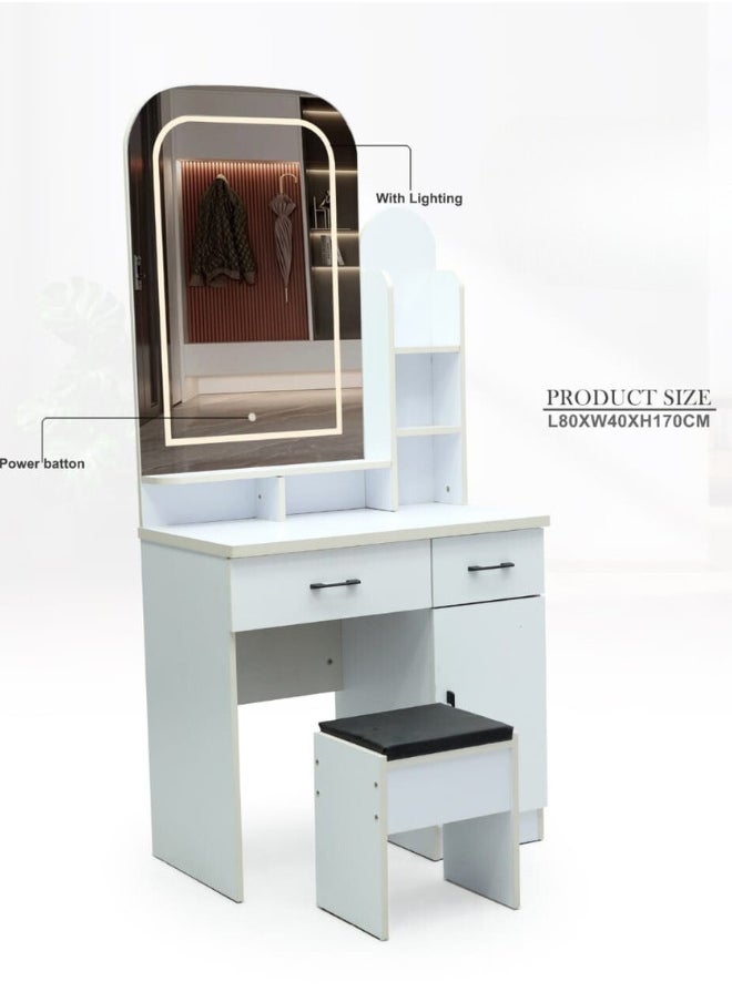 ALWASIT HOME ALWASIT HOME Vanity with Mirror and Light for Bedroom, Makeup Vanity Dressing Table with Stool for Girls & Women, White Modern Vanity Table for Elegant Home Décor and Beauty Routine  - Image 2