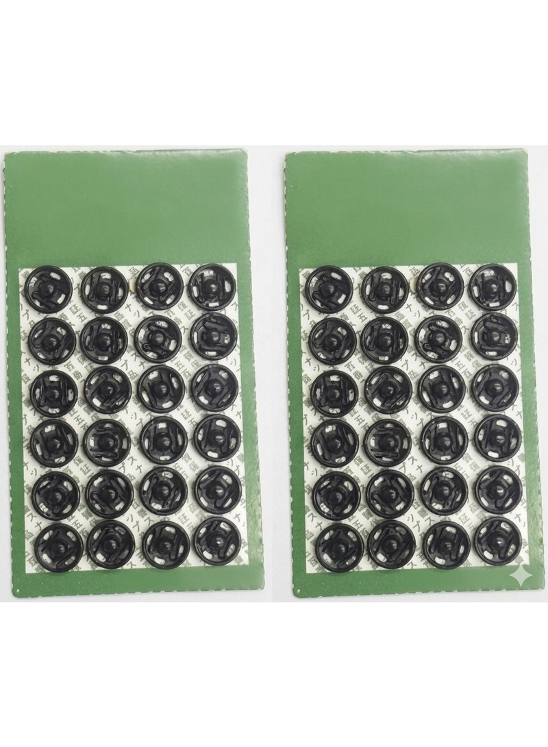 RYN 48 Piece Press Stud Metal Snap Fasteners, Sew-On Buttons, 8.5mm, Black - Image 1